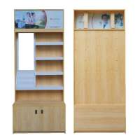 High class oak color wooden MDF display cabinet with customized logo and mirror