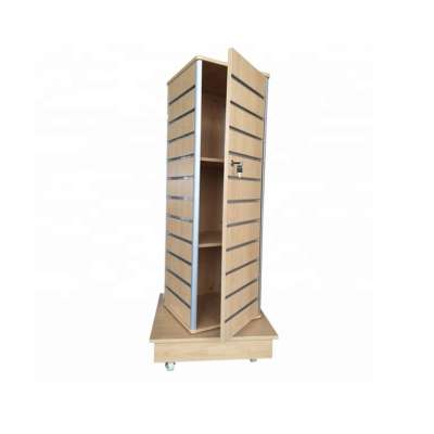 Rotatable wooden mdf rotating slatwall display tile rack inside cabinet  retail display rack for clothes