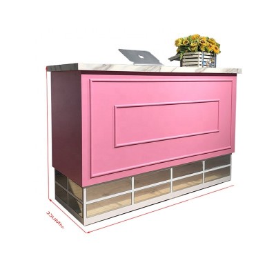 Pink color store checkout counter retail store counter for cosmetic sale