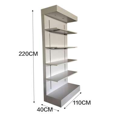 Supermarket retail Melamine surface panels Shelf Showcase Cabinet with LED light box Adjustable side wall Display shelf