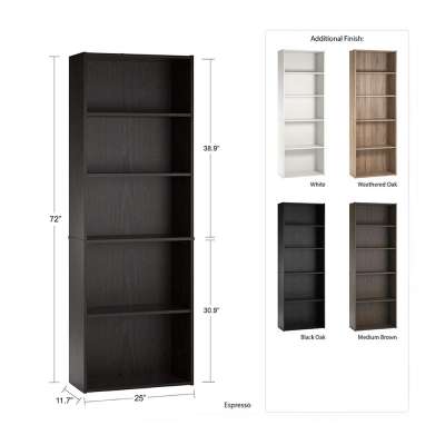 Opening design 5 tier office bookshelf bookcase wooden bookshelf with custom color